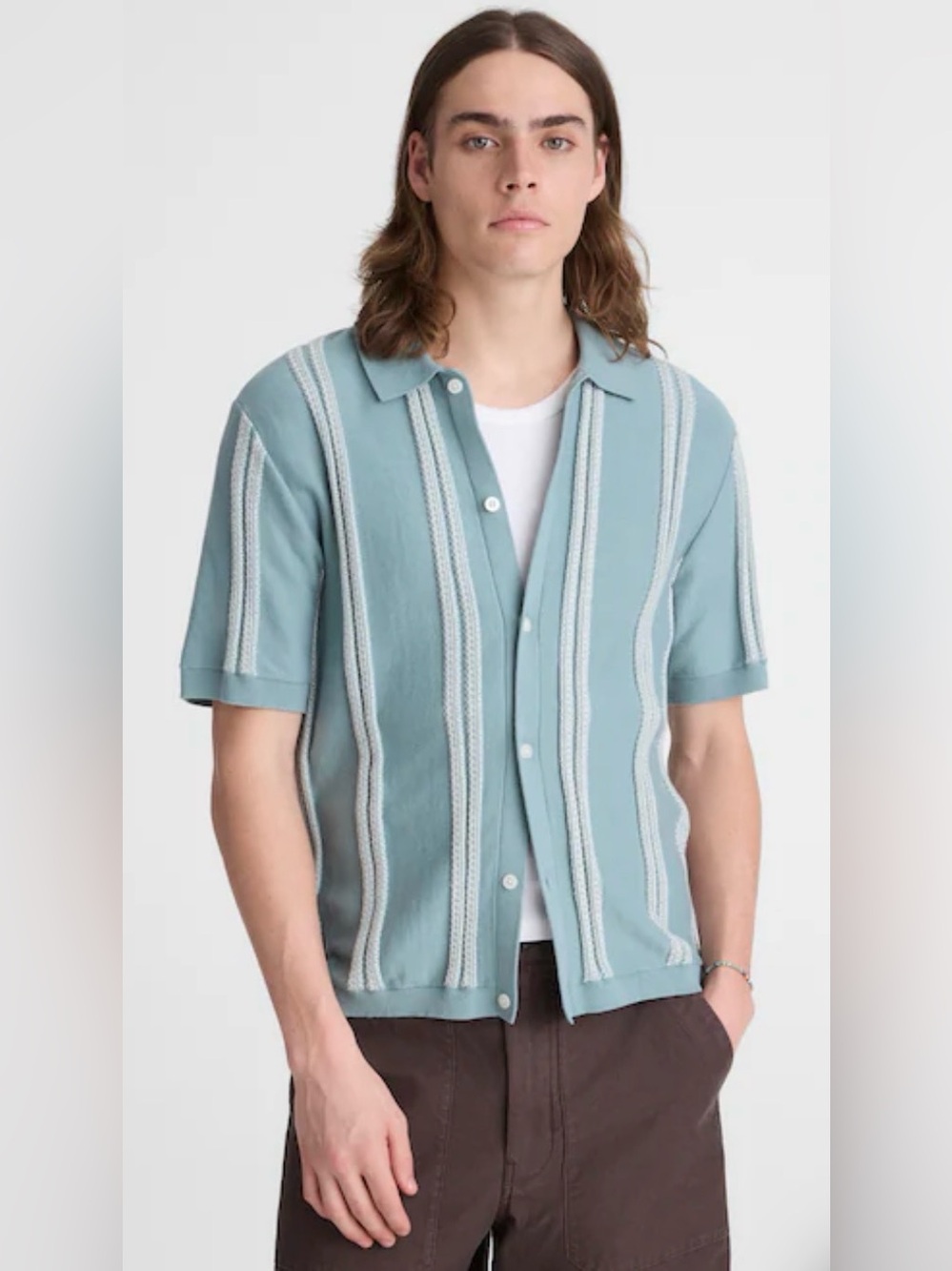 Madewell Striped Button-Up Sweater Polo Shirt Men’s L Distant Ocean Brand New